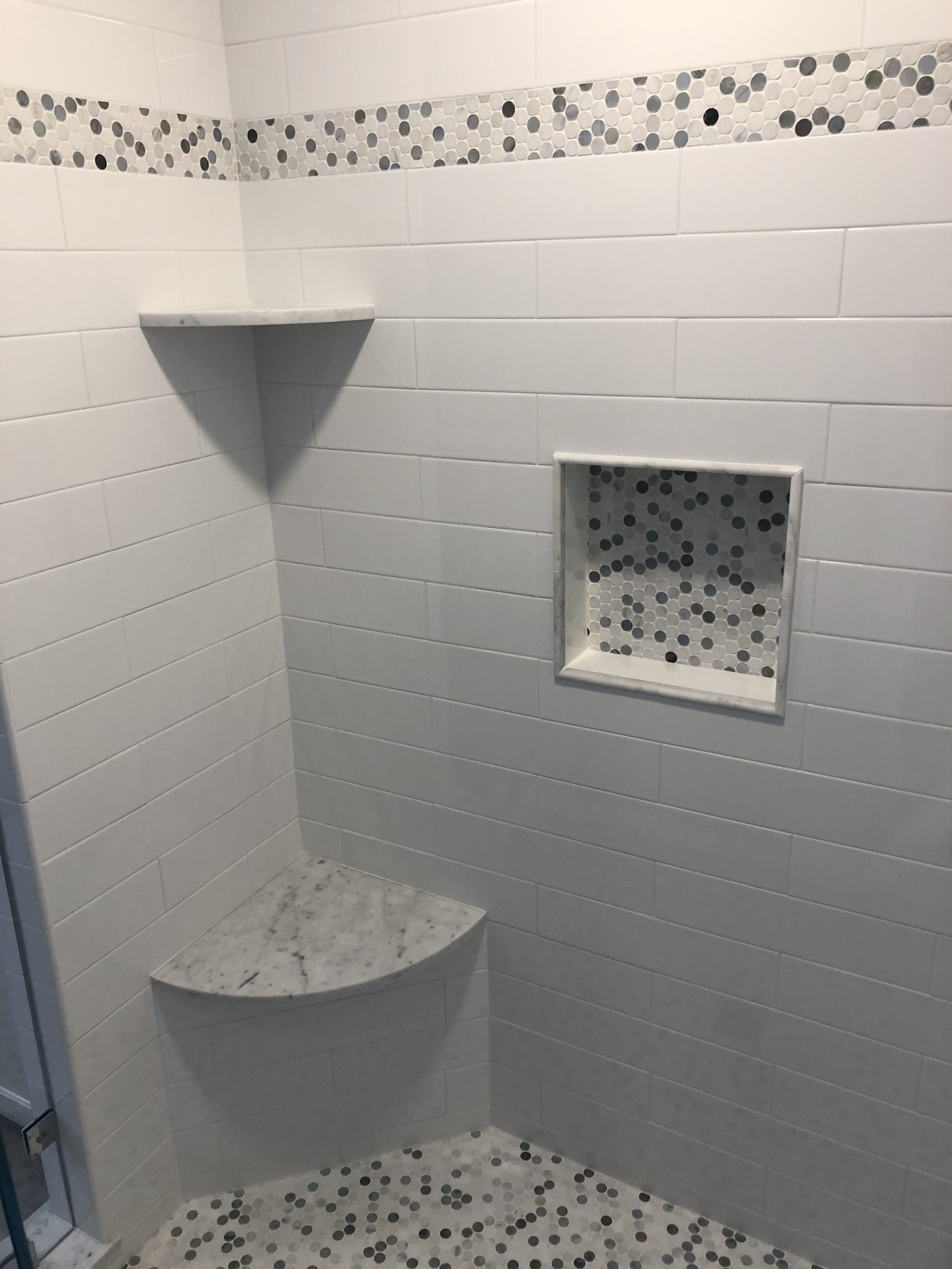 Tile Shower & Glass Enclosure - Soap Nook